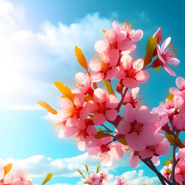 Cherry blossom tree with pink flowers under a bright blue sky, representing "Diamond Painting - Spring Dreams" Paint by Numbers kit