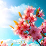 Cherry blossom tree with pink flowers under a bright blue sky, representing "Diamond Painting - Spring Dreams" Paint by Numbers kit