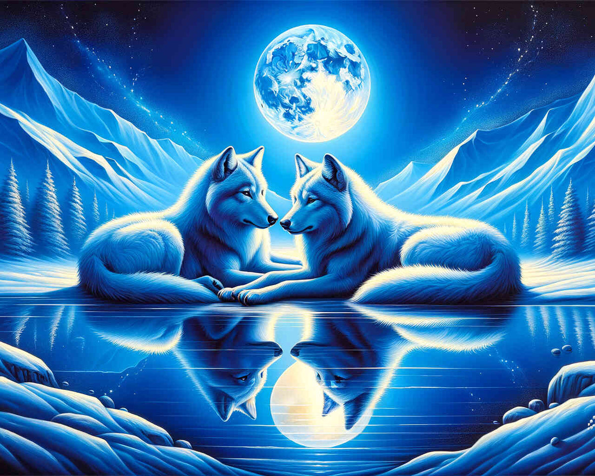 Paint by Numbers - Pair of wolves cuddling