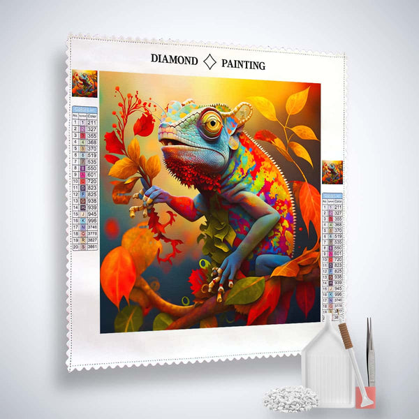 Diamond Painting Kit - Vibrant Lizard in Forest Design - Paint by Numbers Art with Enhanced Acrylic Diamonds and Professional Tools