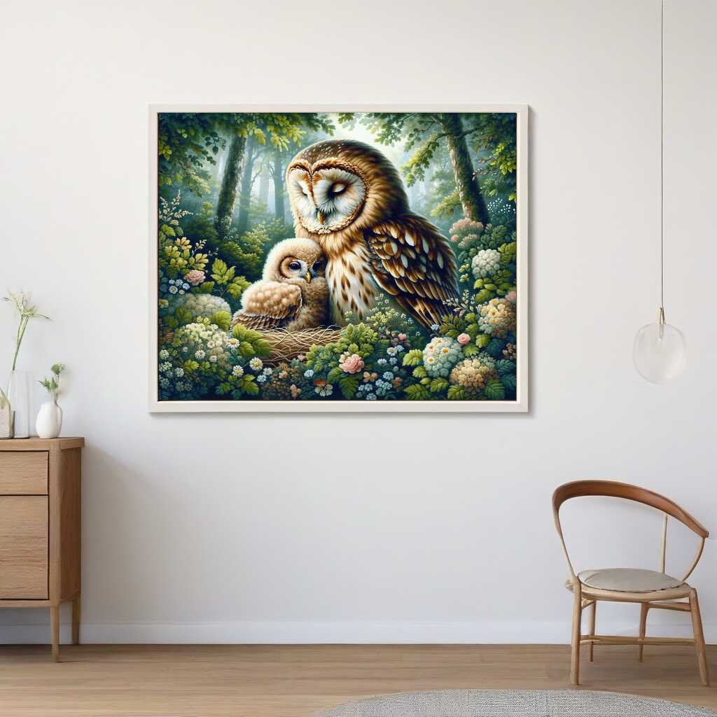 Owl, mother with child - Paint by Numbers