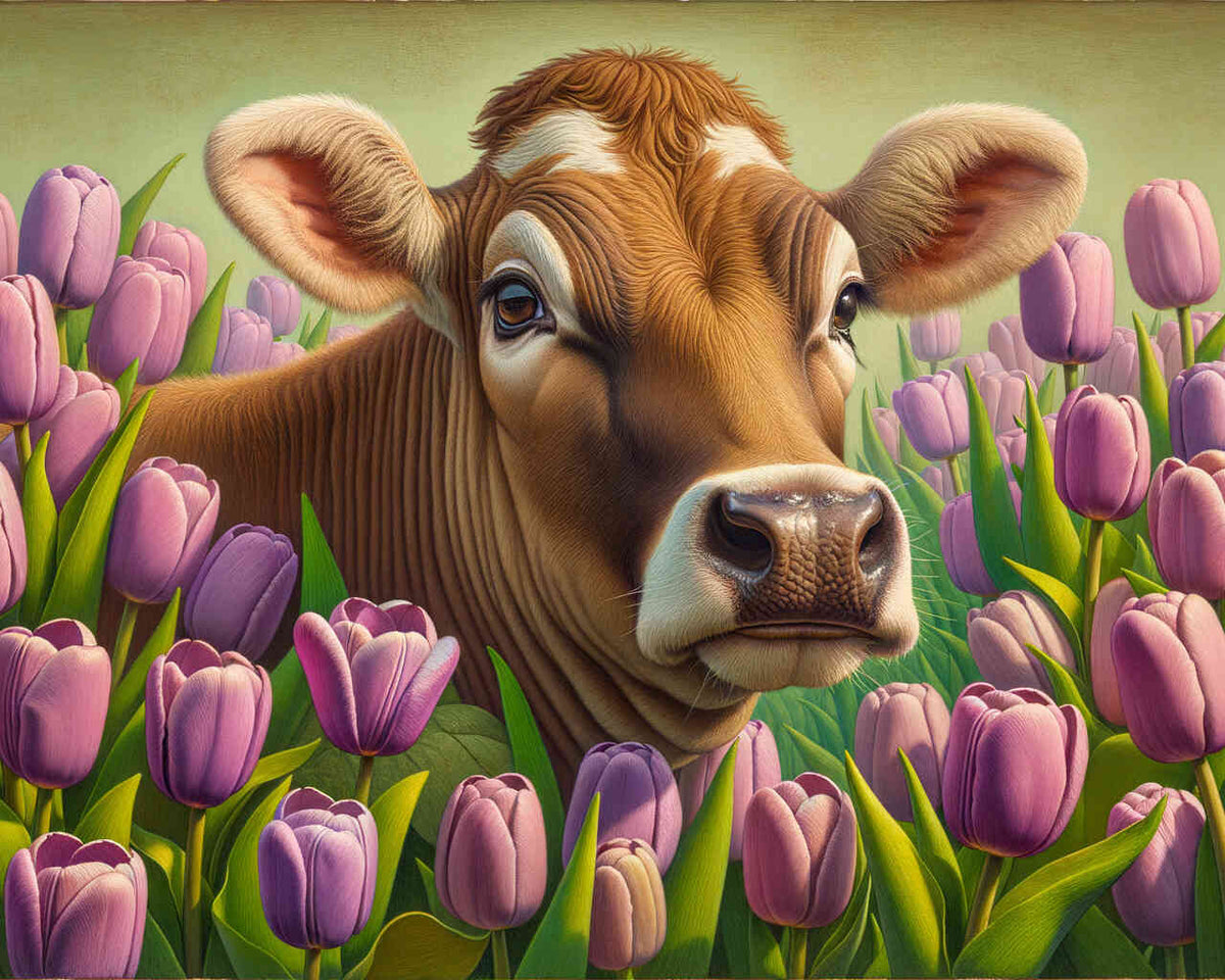 Paint by Numbers - Cow and tulips