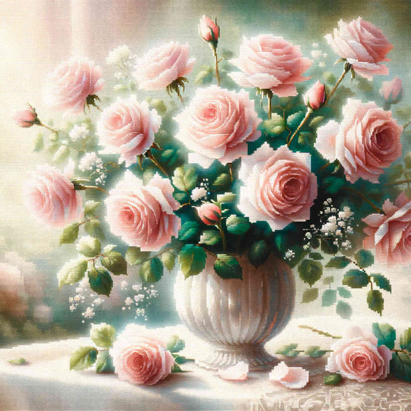 Paint by Numbers - Pink roses bouquet, vase