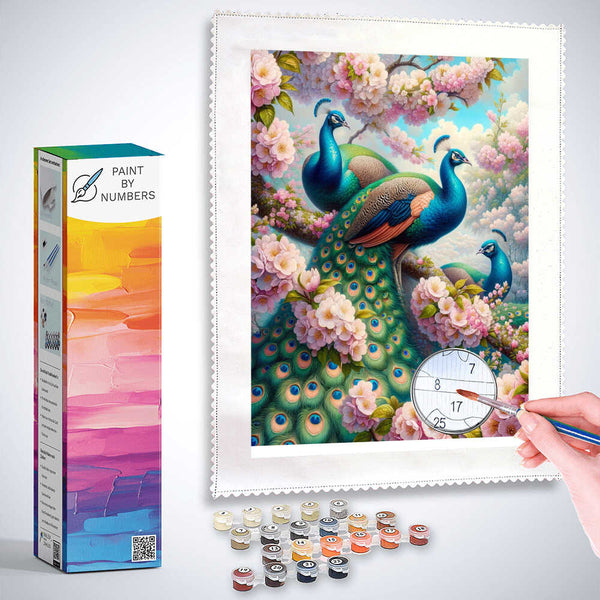 Paint by Numbers - Peacock in a Cherry Tree
