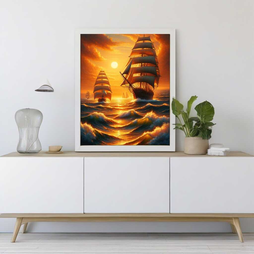 Sailing ships, sunset - Paint by Numbers