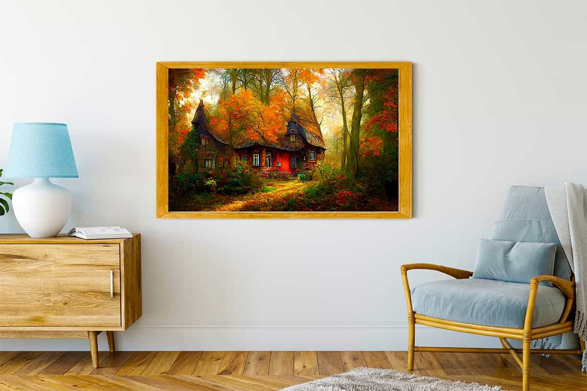 Malen nach Zahlen - Spitzdachhaus im Wald - hochwertige Leinwand - Fantasy, Horizontal, Wald
