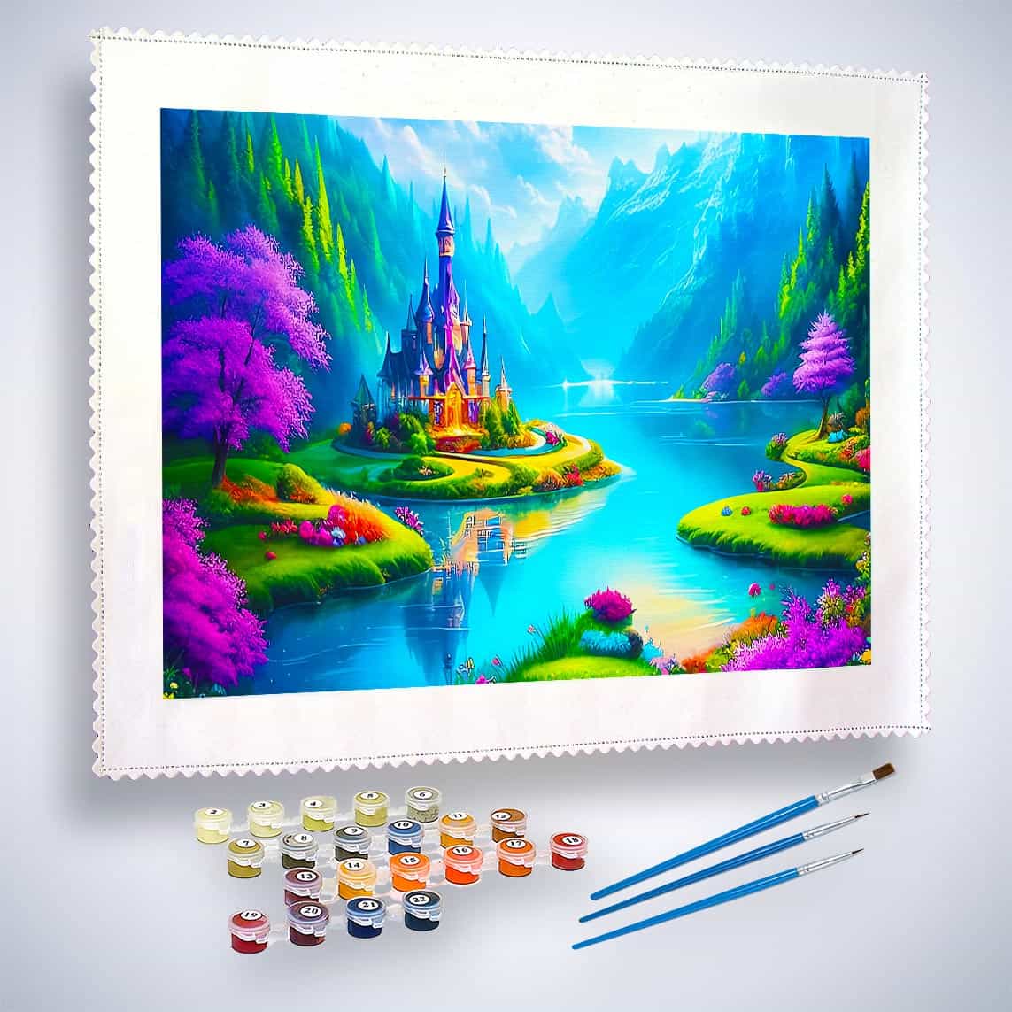 Malen nach Zahlen - Fantasyschloss am See - hochwertige Leinwand - Fantasy, Horizontal