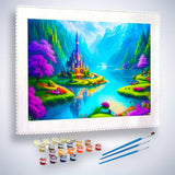 Malen nach Zahlen - Fantasyschloss am See - hochwertige Leinwand - Fantasy, Horizontal
