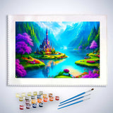 Malen nach Zahlen - Fantasyschloss am See - hochwertige Leinwand - Fantasy, Horizontal