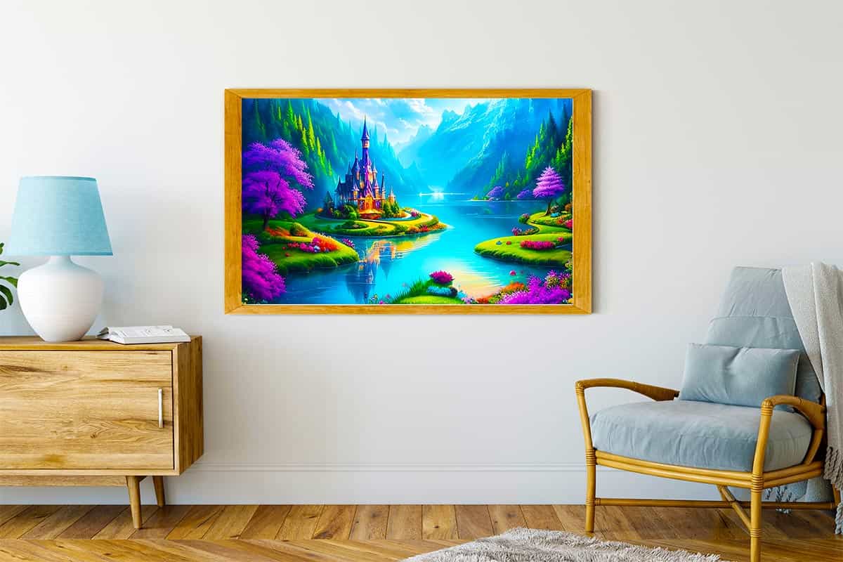 Malen nach Zahlen - Fantasyschloss am See - hochwertige Leinwand - Fantasy, Horizontal