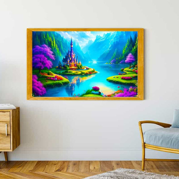Malen nach Zahlen - Fantasyschloss am See - hochwertige Leinwand - Fantasy, Horizontal