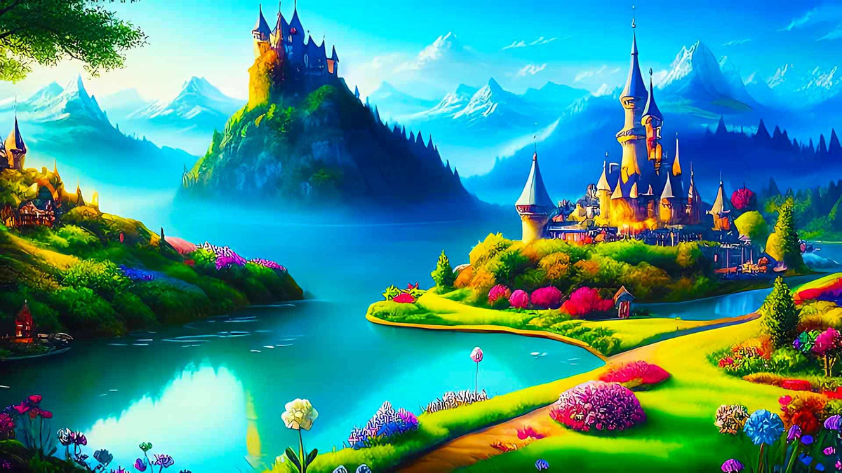 Malen nach Zahlen - Fantasyschlösser, Landschaft - hochwertige Leinwand - Fantasy, Horizontal