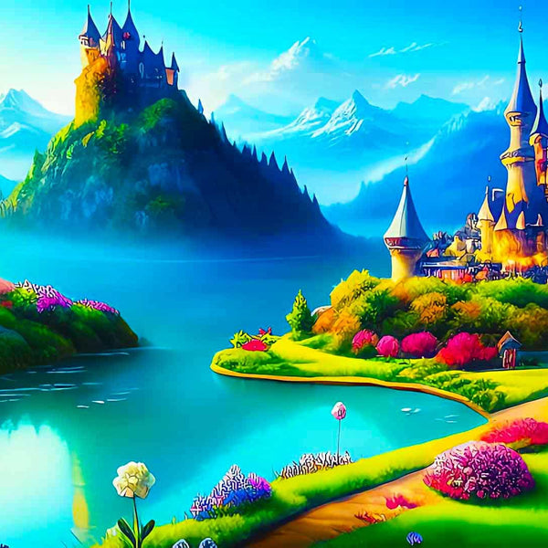 Malen nach Zahlen - Fantasyschlösser, Landschaft - hochwertige Leinwand - Fantasy, Horizontal