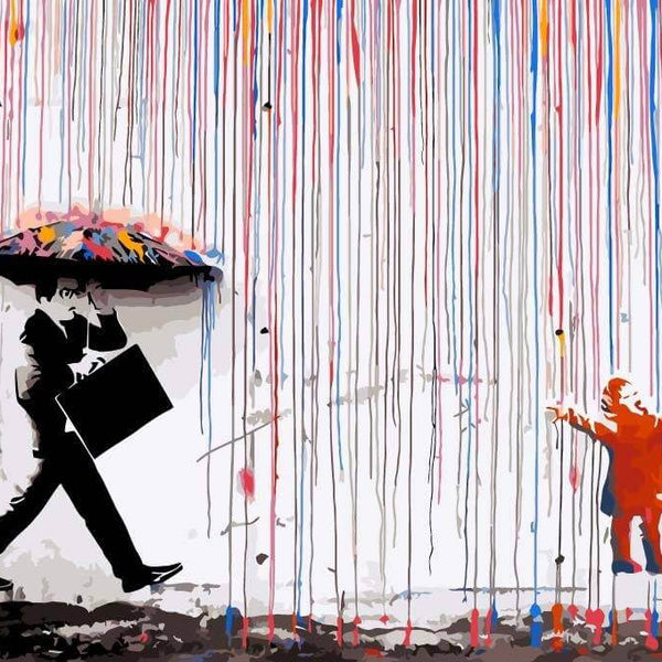 Farbiger Regen - Banksy - hochwertige Leinwand - 3fuer2, Bestseller, exclude, horizontal, Mittel, Streetart