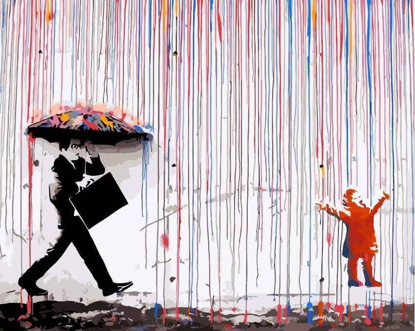 Farbiger Regen - Banksy - hochwertige Leinwand - 3fuer2, Bestseller, exclude, horizontal, Mittel, Streetart