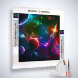 Diamond Painting Kit - Planet Walk with Colorful Space Design, Paint by Numbers, Includes Canvas, Acrylic Diamonds, Tweezers, Application Pen