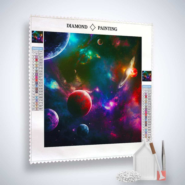 Diamond Painting Kit - Planet Walk with Colorful Space Design, Paint by Numbers, Includes Canvas, Acrylic Diamonds, Tweezers, Application Pen