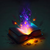 Enchanted book with purple and blue mystical flames - Diamond Painting Kit for Paint by Numbers art projects.