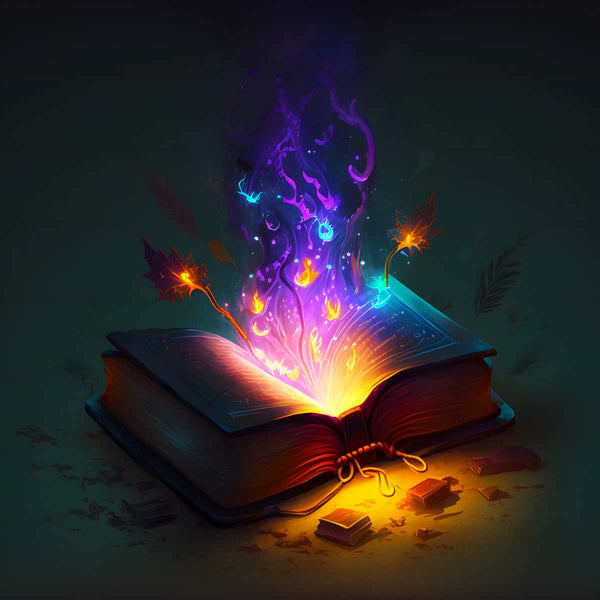 Enchanted book with purple and blue mystical flames - Diamond Painting Kit for Paint by Numbers art projects.