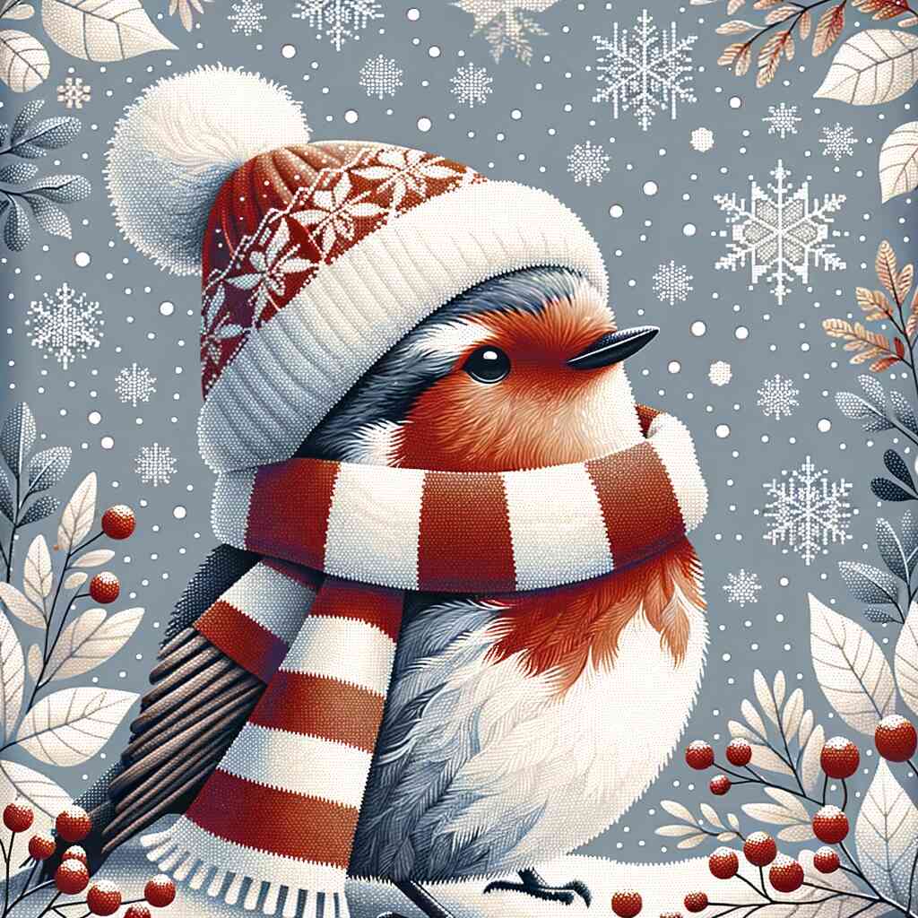 Paint by Numbers - Robin with scarf and cap