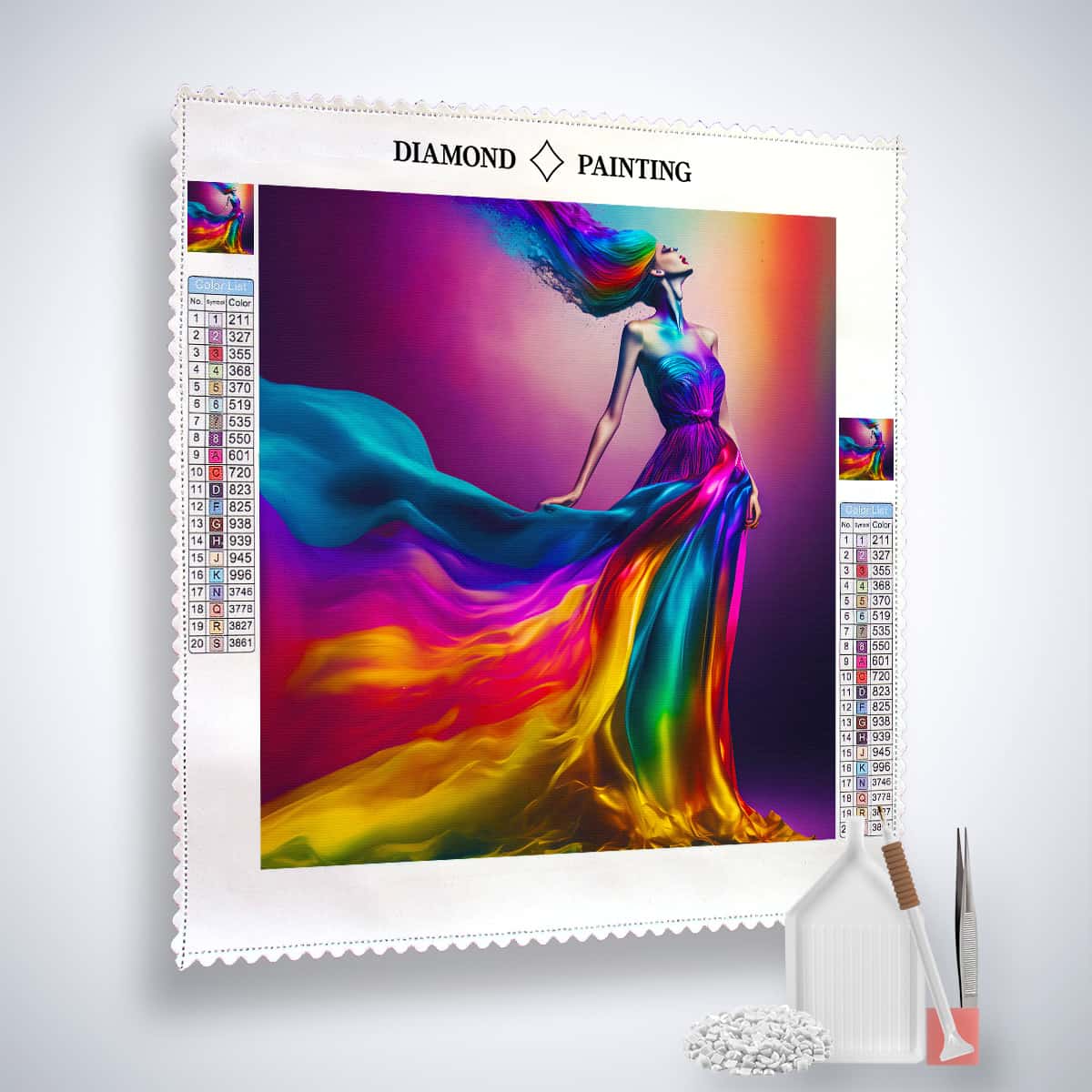 AB Diamond Painting - Frau mit Regenbogenkleid im Licht - gedruckt in Ultra-HD - AB Diamond, Menschen, Neu eingetroffen, Quadratisch