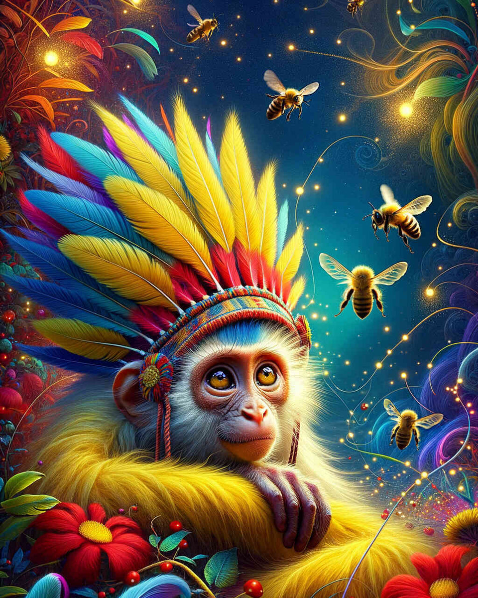 Paint by Numbers - Monkey with Feather Jewelry