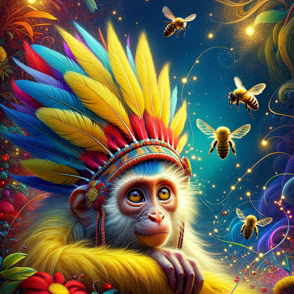 Paint by Numbers - Monkey with Feather Jewelry