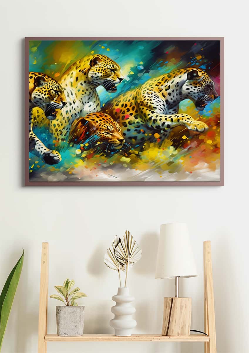 Leopard Gang Diamond Painting - A colorful and vibrant Paint by Numbers kit with leopards on a professional canvas, perfect for art enthusiasts.