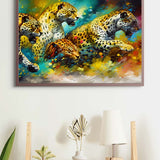 Leopard Gang Diamond Painting - A colorful and vibrant Paint by Numbers kit with leopards on a professional canvas, perfect for art enthusiasts.