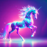 Vibrant diamond unicorn on a glowing background from the AB Diamond Painting paint by numbers kit