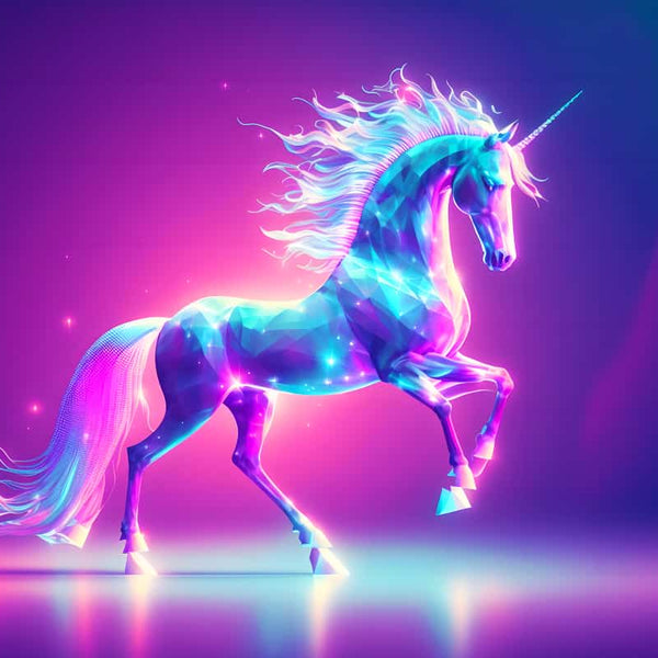 Vibrant diamond unicorn on a glowing background from the AB Diamond Painting paint by numbers kit