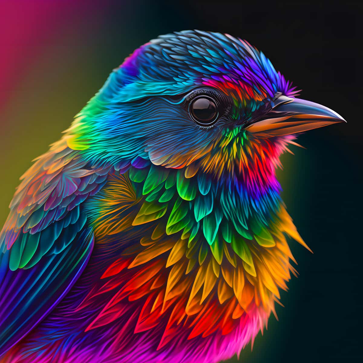 Colorful bird sideways diamond painting kit, paint by numbers design on professional canvas.