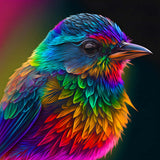 Colorful bird sideways diamond painting kit, paint by numbers design on professional canvas.