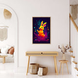 Diamond Painting - Laughing Bunny framed artwork in a modern living room, perfect for Paint by Numbers art enthusiasts