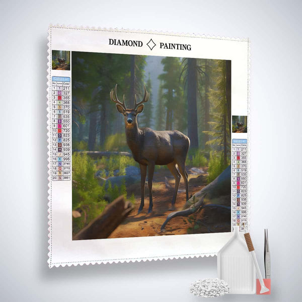 Diamond painting kit, peaceful deer in forest, paint by numbers set with canvas, acrylic diamonds, artist's tweezers, application pen