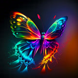 AB Diamond Painting - Magic Butterfly. Paint by Numbers kit featuring a vibrant, colorful butterfly design on a dark background.