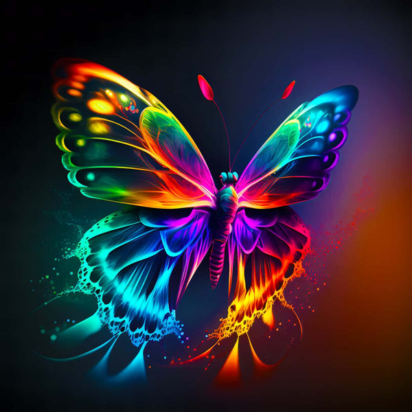 AB Diamond Painting - Magic Butterfly. Paint by Numbers kit featuring a vibrant, colorful butterfly design on a dark background.