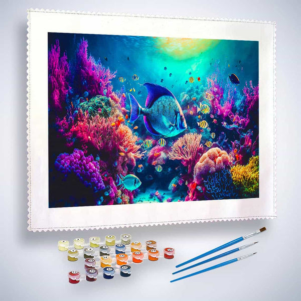 Malen nach Zahlen - Korallen und Fische, Meeresleben - hochwertige Leinwand - Fische, Horizontal, Meer