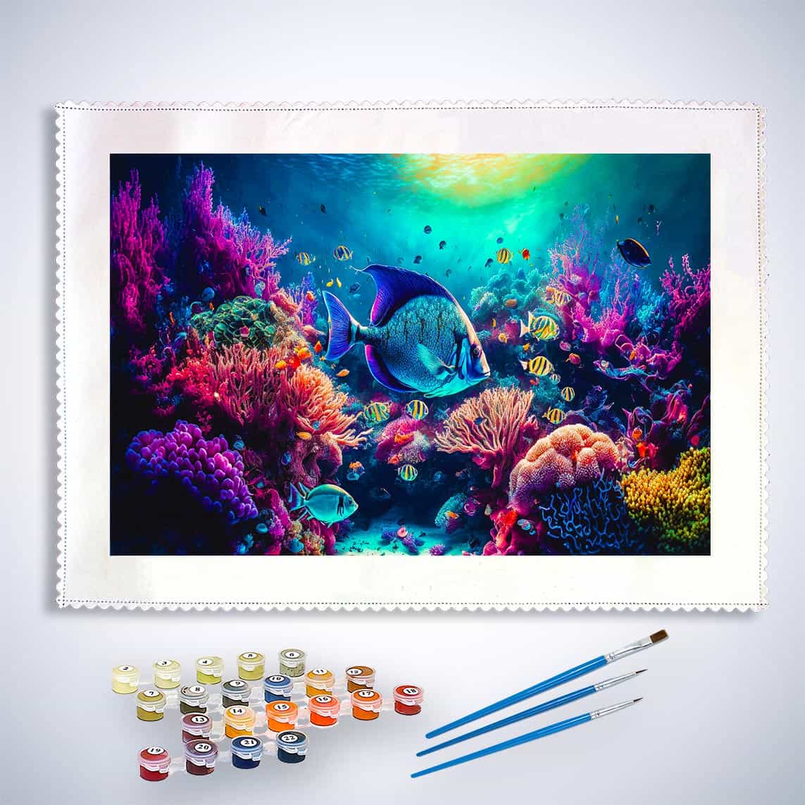 Malen nach Zahlen - Korallen und Fische, Meeresleben - hochwertige Leinwand - Fische, Horizontal, Meer