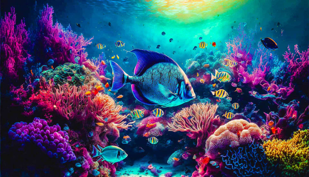 Malen nach Zahlen - Korallen und Fische, Meeresleben - hochwertige Leinwand - Fische, Horizontal, Meer