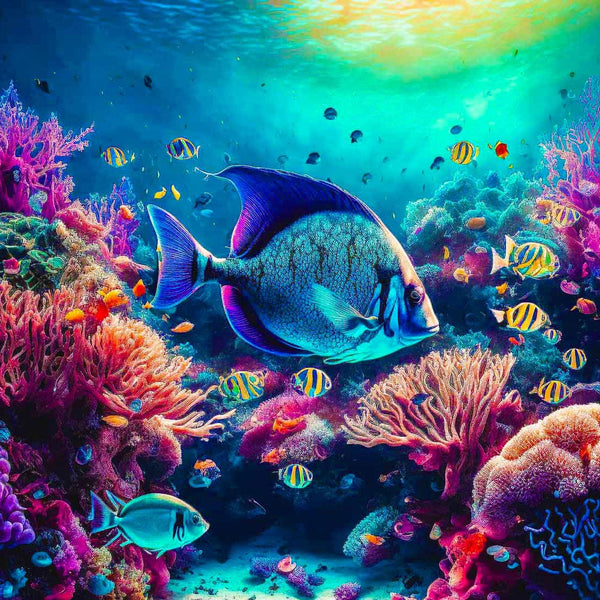 Malen nach Zahlen - Korallen und Fische, Meeresleben - hochwertige Leinwand - Fische, Horizontal, Meer