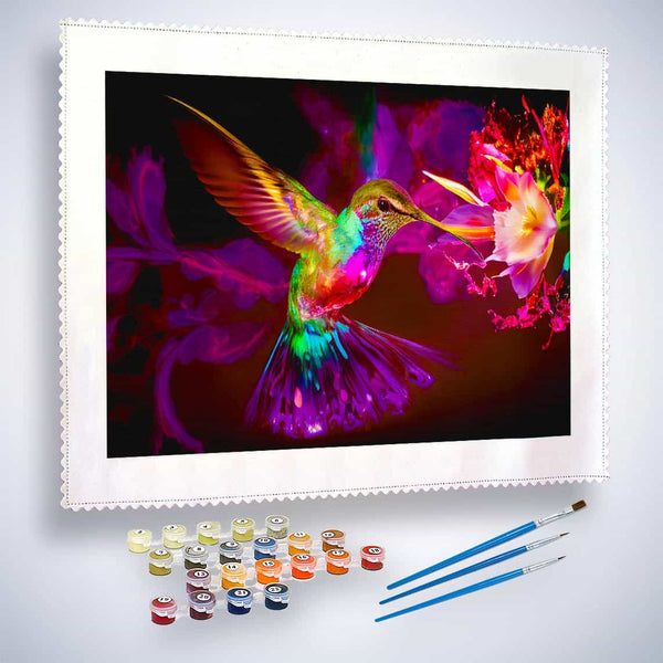 Malen nach Zahlen - Kolibrie, Abstrakt bunt - hochwertige Leinwand - Horizontal, Kolibri, Tiere, Vögel