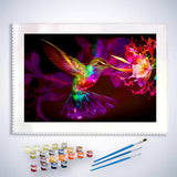 Malen nach Zahlen - Kolibrie, Abstrakt bunt - hochwertige Leinwand - Horizontal, Kolibri, Tiere, Vögel