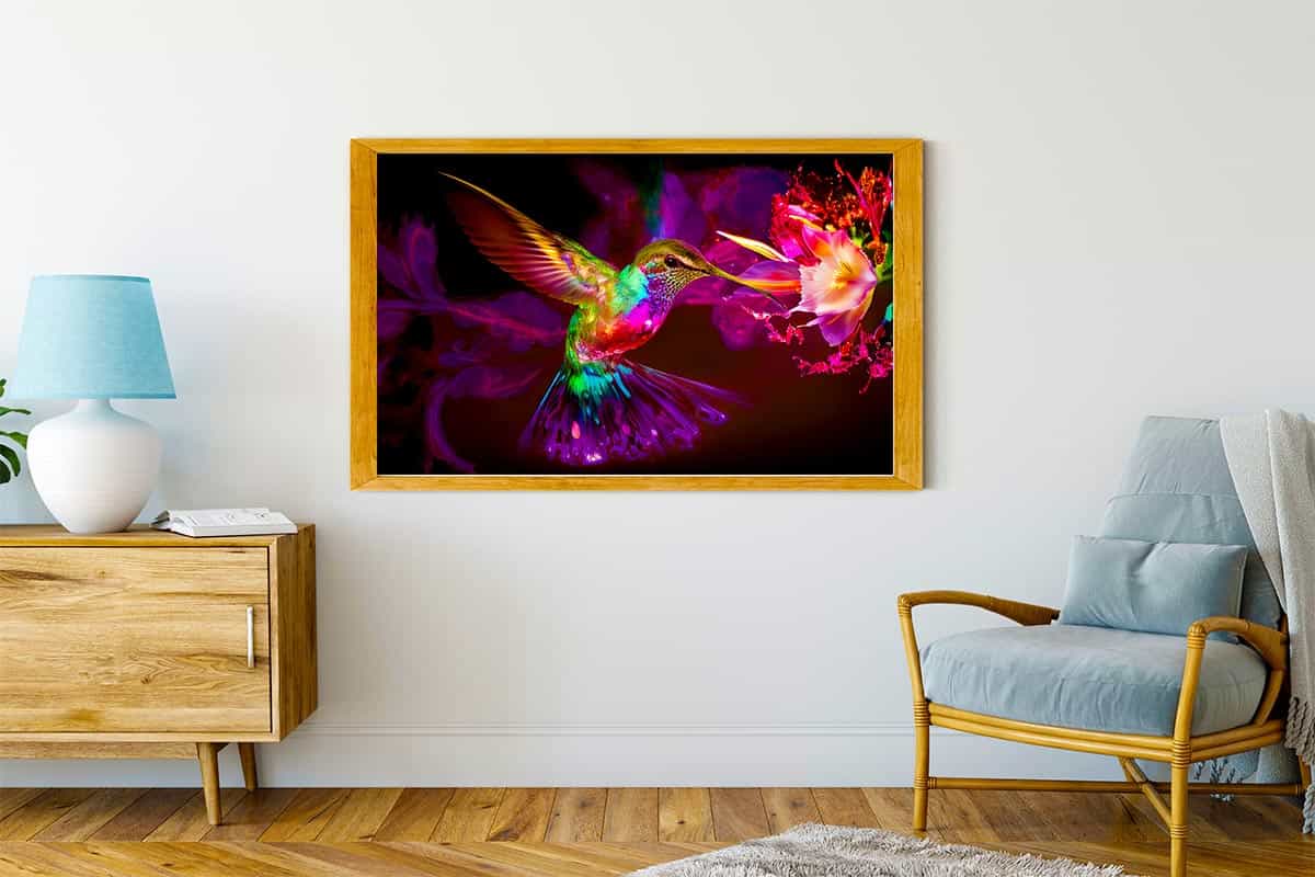Malen nach Zahlen - Kolibrie, Abstrakt bunt - hochwertige Leinwand - Horizontal, Kolibri, Tiere, Vögel