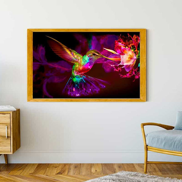 Malen nach Zahlen - Kolibrie, Abstrakt bunt - hochwertige Leinwand - Horizontal, Kolibri, Tiere, Vögel