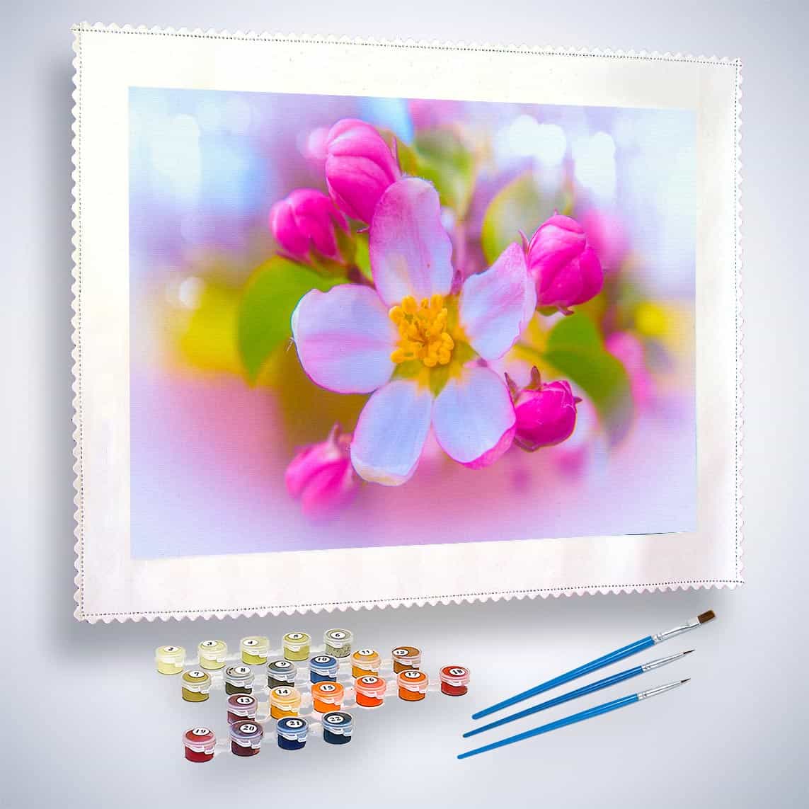 Malen nach Zahlen - Kirschblüte und Knospen - hochwertige Leinwand - Blumen, Horizontal