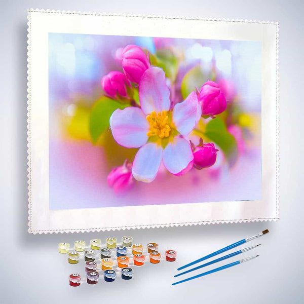 Malen nach Zahlen - Kirschblüte und Knospen - hochwertige Leinwand - Blumen, Horizontal