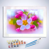 Malen nach Zahlen - Kirschblüte und Knospen - hochwertige Leinwand - Blumen, Horizontal