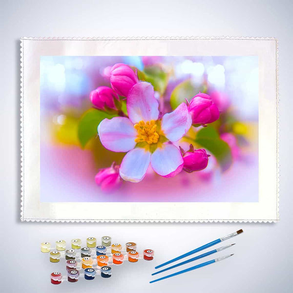 Malen nach Zahlen - Kirschblüte und Knospen - hochwertige Leinwand - Blumen, Horizontal