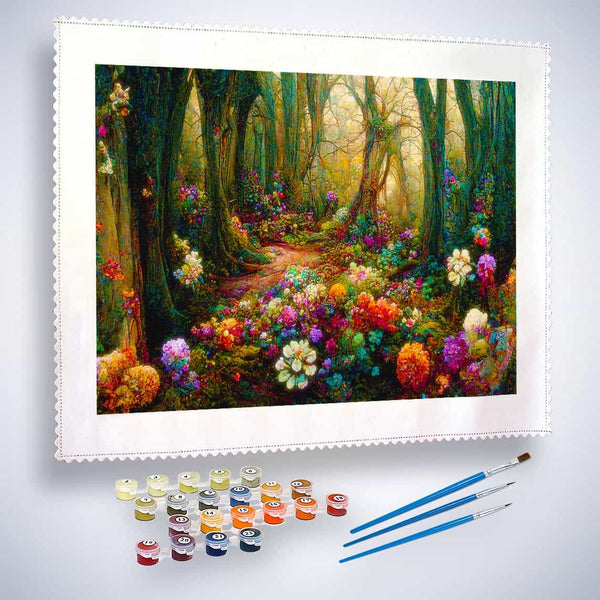 Malen nach Zahlen - Blumenwald - hochwertige Leinwand - Blumen, Horizontal, Wald